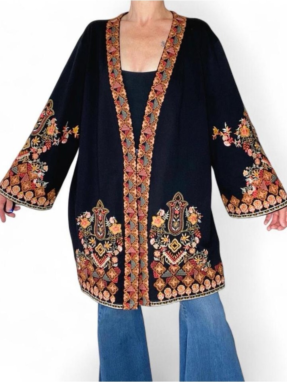 Soft Surroundings Fiberworks Bohemian Embroidered Kimono Cardigan